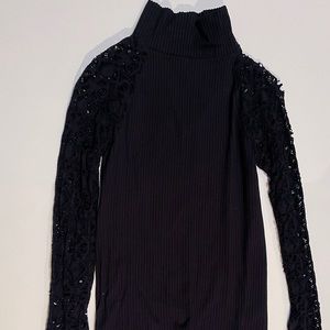 Free People lace Black Turtleneck